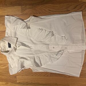 Ralph Lauren Women's XS White Ruffle Sleeveless V-Neck Blouse Casual